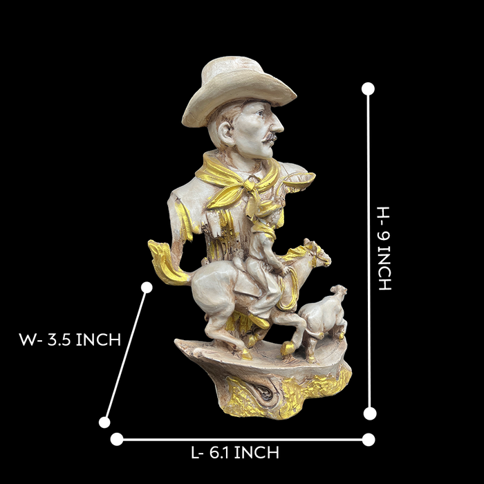 Rustic Western Cowboy Figurine with Golden Accents – Unique Decorative Statue