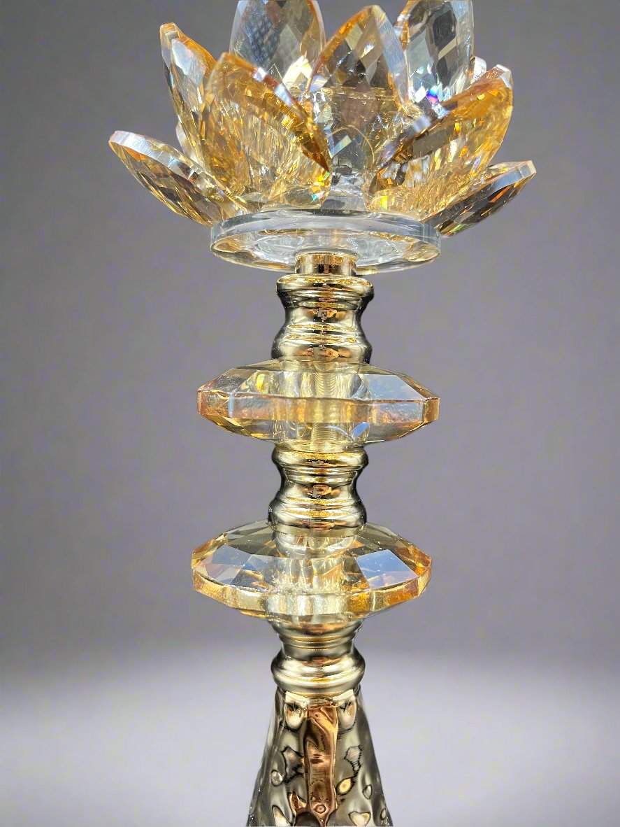 Golden Lotus Crystal Candle Holder