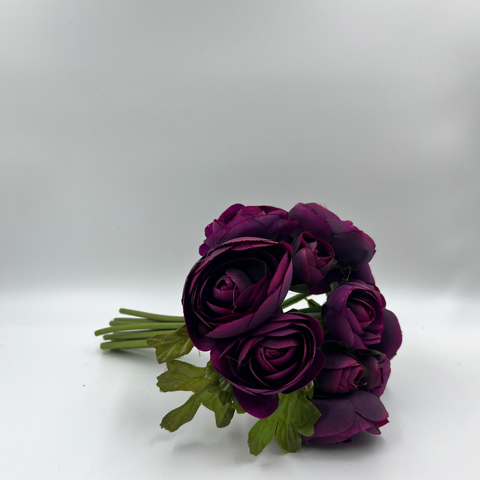 Elegant Deep Purple Artificial Ranunculus Flower Bouquet – 13 Stems