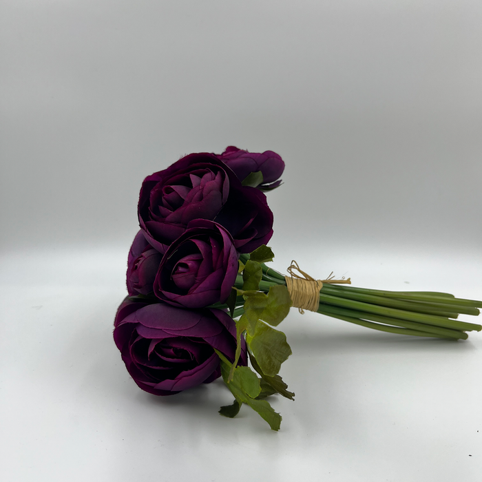 Elegant Deep Purple Artificial Ranunculus Flower Bouquet – 13 Stems