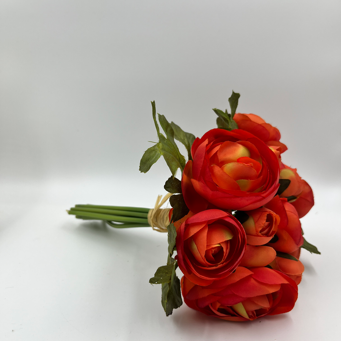 Vibrant Red-Orange Artificial Ranunculus Flower Bouquet – 13 Stems