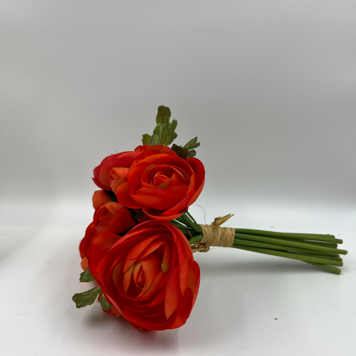 Vibrant Red-Orange Artificial Ranunculus Flower Bouquet – 13 Stems