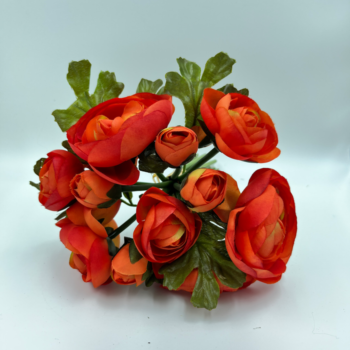 Vibrant Red-Orange Artificial Ranunculus Flower Bouquet – 13 Stems