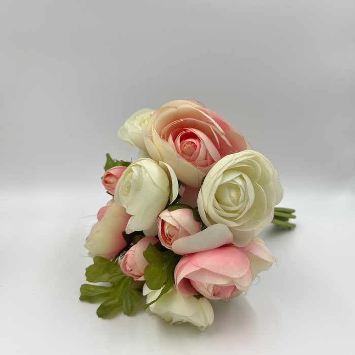 Timeless Elegance: A Delicate Bouquet of 13 Pink and White Ranunculus