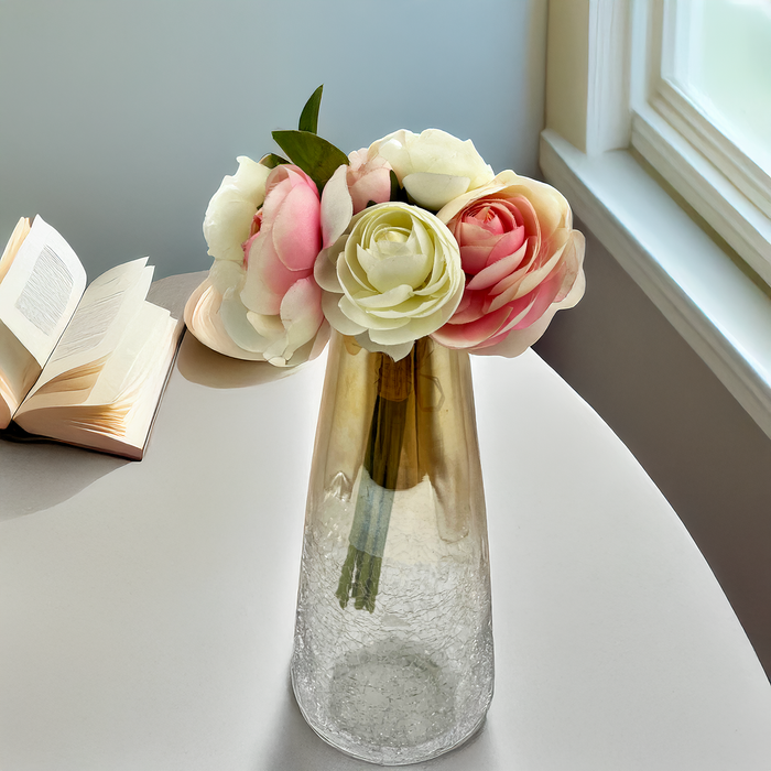 Timeless Elegance: A Delicate Bouquet of 13 Pink and White Ranunculus