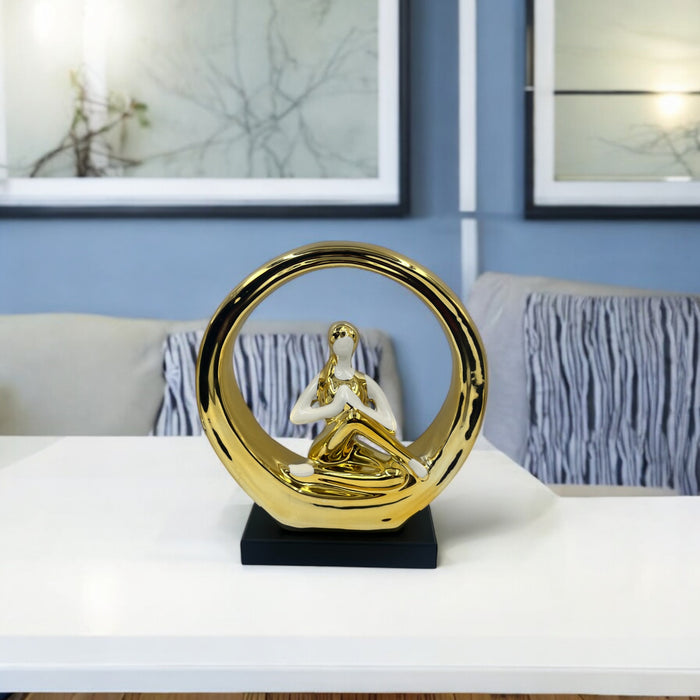 Golden Serenity Circle Yoga Figurine