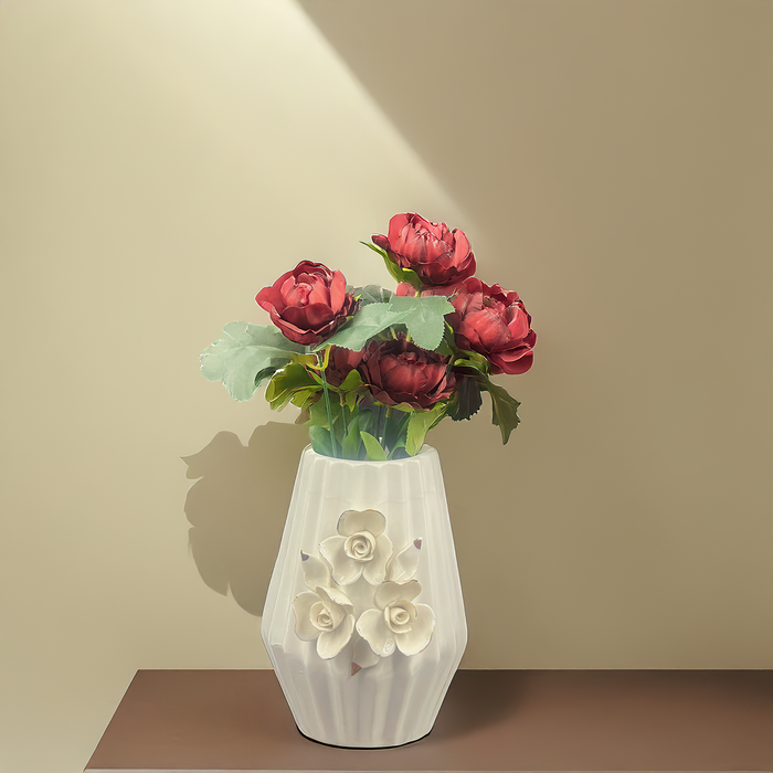 Exquisite Artificial Red Peonies Flower Bunch with 7 Blooms – Timeless Elegance for Your Home