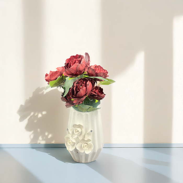 Exquisite Artificial Red Peonies Flower Bunch with 7 Blooms – Timeless Elegance for Your Home