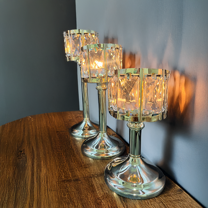 Luxurious Gold and Crystal Candle Holder Set of 3