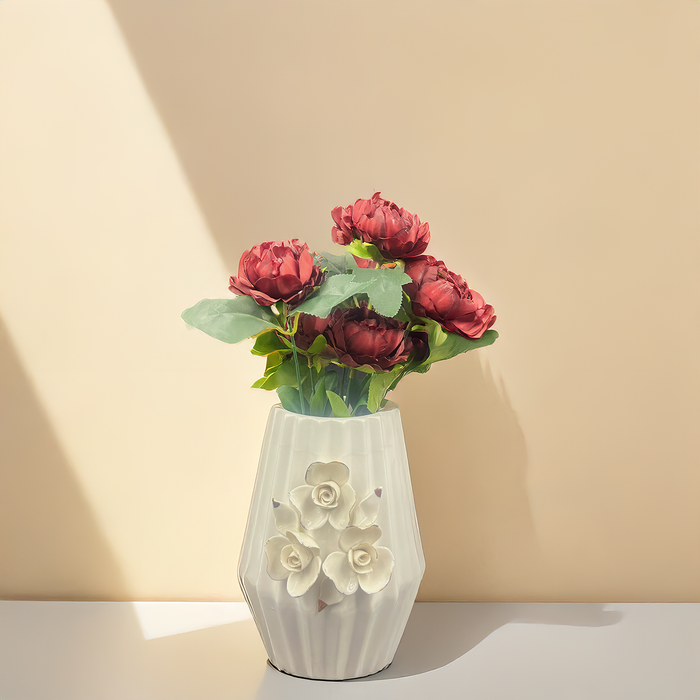 Exquisite Artificial Red Peonies Flower Bunch with 7 Blooms – Timeless Elegance for Your Home