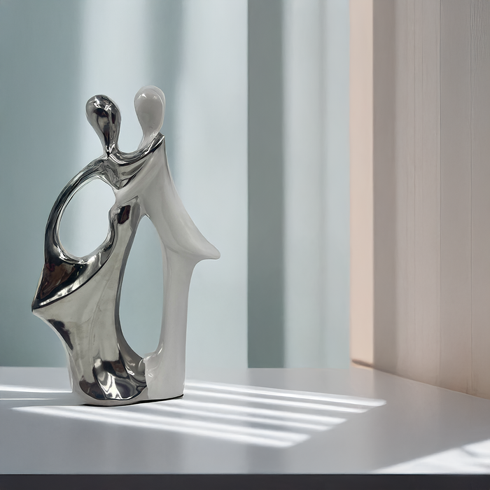 Modern Silver & White Couple Figurine – A Symbol of Grace and Togetherness