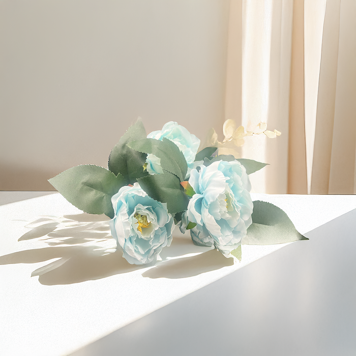 Elegant Artificial Light Blue Peonies Flower Bunch – Graceful Decor for Your Home