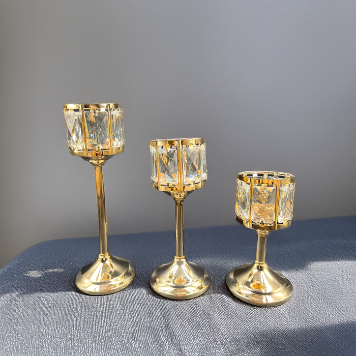 Luxurious Gold and Crystal Candle Holder Set of 3