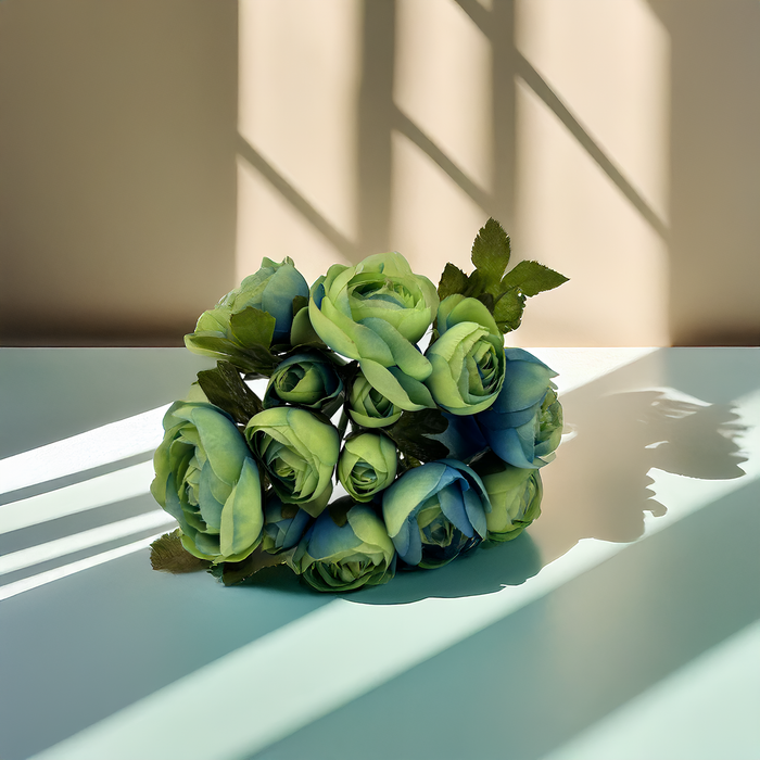 Elegant Green Artificial Ranunculus Flower Bunch – 13 Flowers