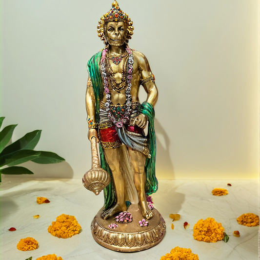 Majestic Standing Hanuman Idol with Gada – A Symbol of Courage and Devotion