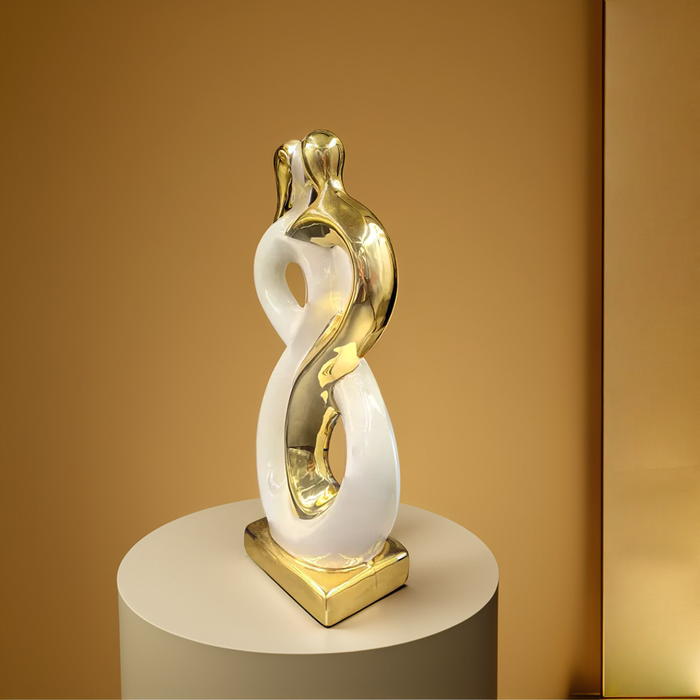 Elegant White and Gold Couple Modern Art Figurine for Luxurious Home Décor