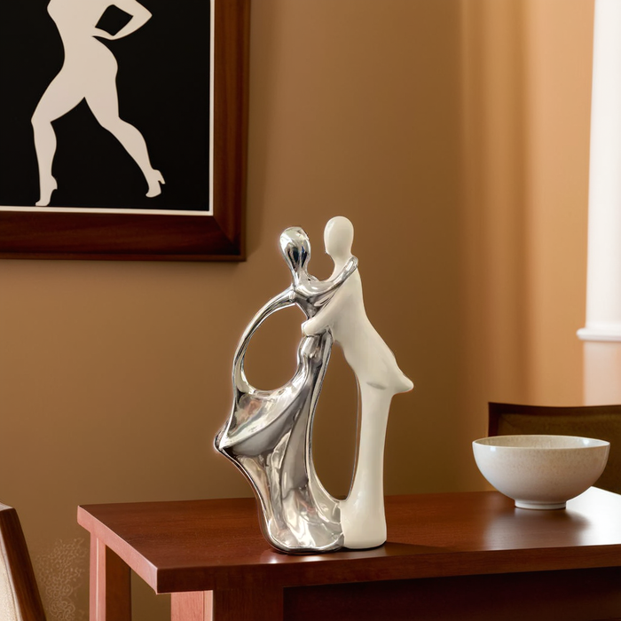 Modern Silver & White Couple Figurine – A Symbol of Grace and Togetherness