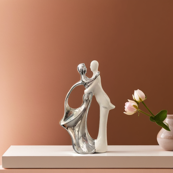 Modern Silver & White Couple Figurine – A Symbol of Grace and Togetherness